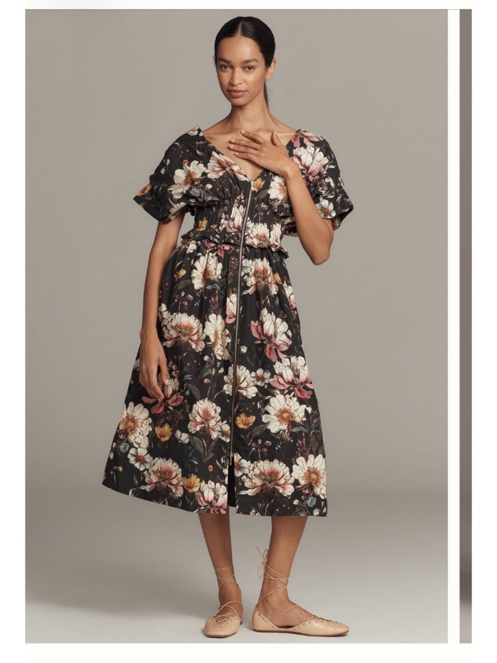 Anthropologie V-Neck Zip-Front Midi Dress